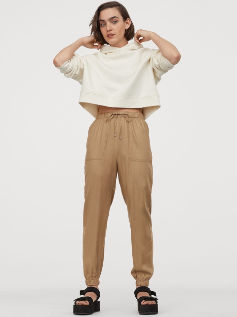 H&M Women Beige Solid Pull-On Trousers