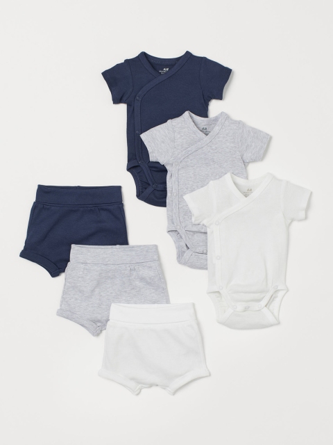 H&M Unisex Kids Multicoloured Solid 6-Piece Sustainable Jersey Set, White