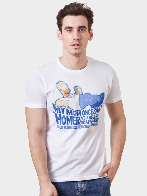 Free Authority Men White Simpsons Printed Round Neck T-shirt