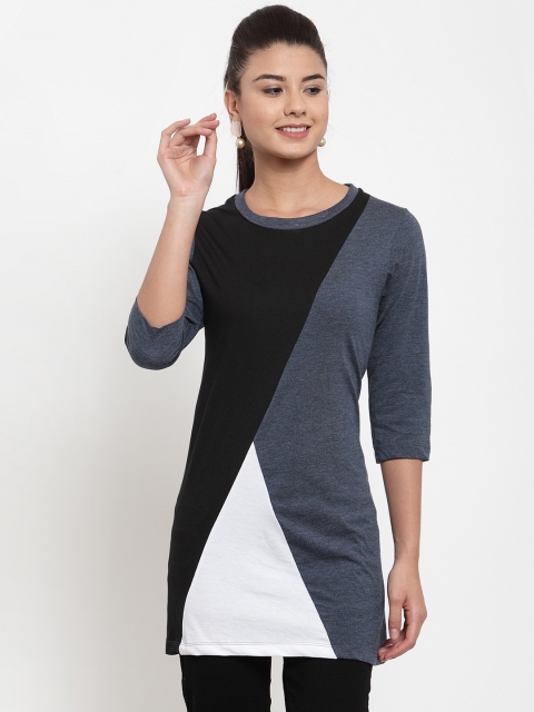 Kalt Women's Black & Grey Colourblocked Tunic