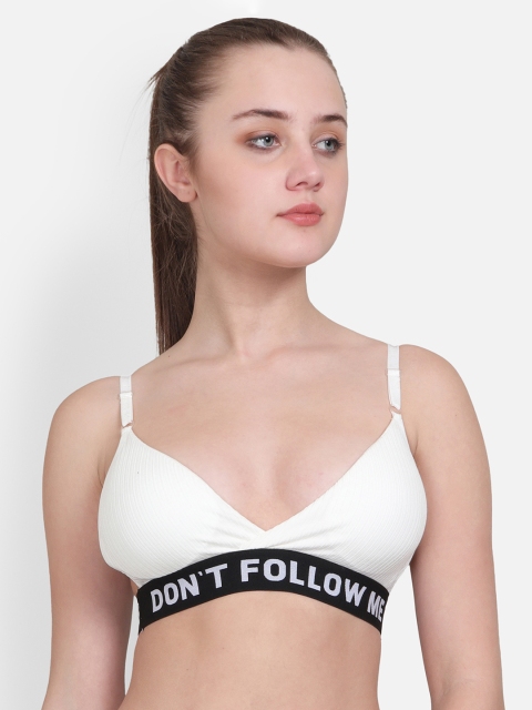 Golden Girl White Self Design Non-Wired Lightly Padded Sports Bra