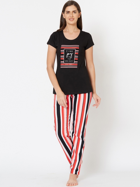 Juliet Women Black & Red Printed Night suit