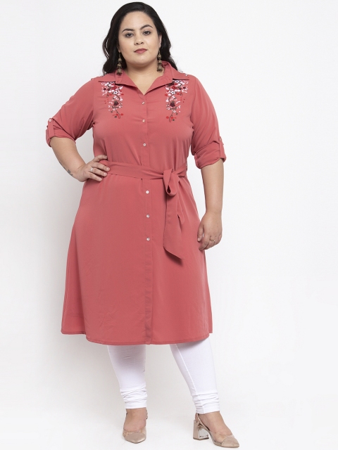 plusS Women Pink Embroidered Tunic