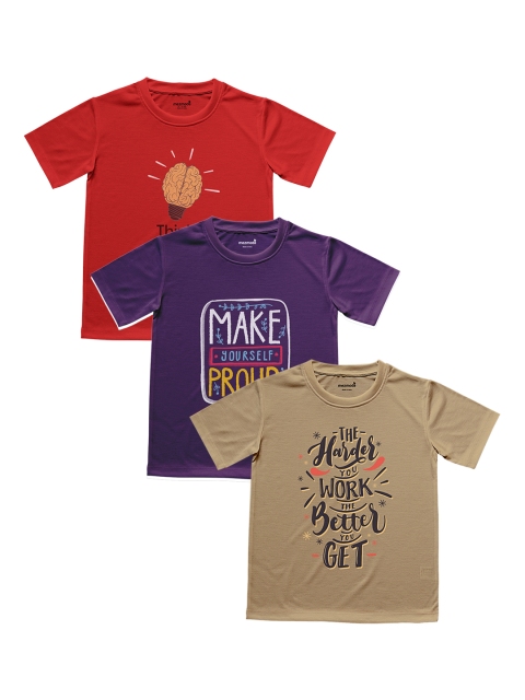 mezmoda Boys Pack Of 3 Printed Round Neck T-shirts, Beige
