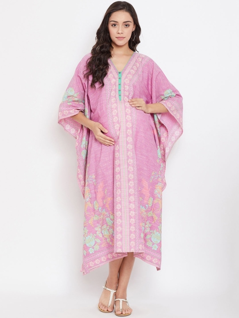 The Kaftan Company Women Pink Maternity Printed Kaftan Dress