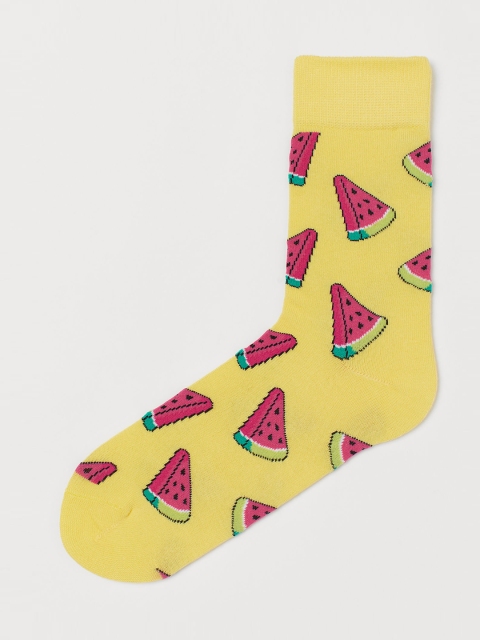 H&M Men Yellow & Red Printed Ankle Length Socks