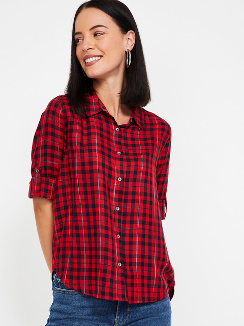 Fame Forever by Lifestyle Women Red & Navy Blue Regular Fit Checked Casual Shirt
Fame Forever by Lifestyle Women Red & Navy Blue Regular Fit Checked Casual Shirt