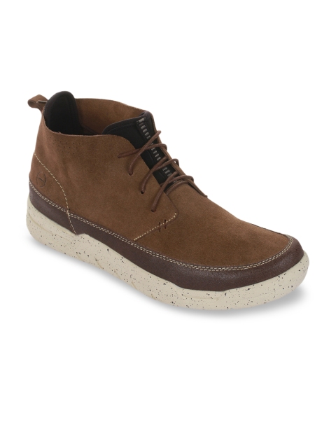 Liberty Men Coffee Brown Solid Leather Mid-Top Flat Boots