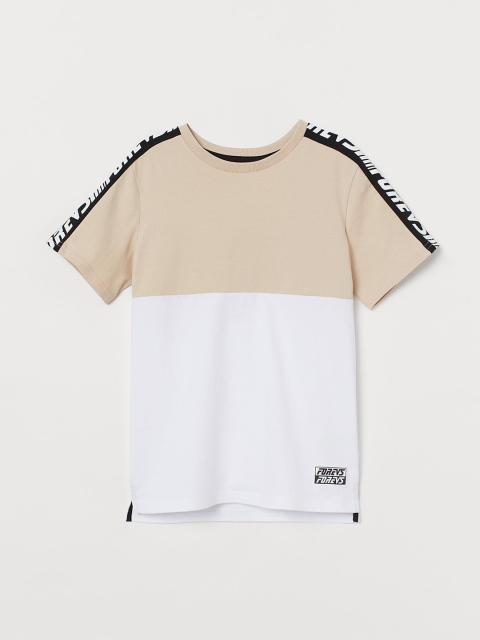 H&M Boys White & Beige Colourblocked T-shirt