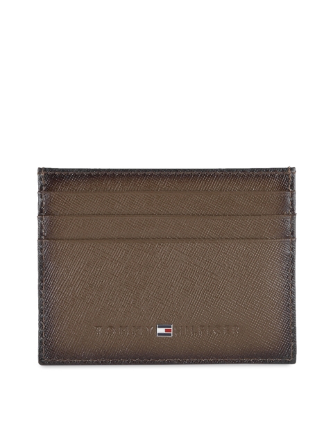 Tommy Hilfiger Men Tan Brown Leather Textured Card Holder