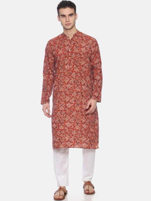 PAROKSH Men Red Floral Printed Straight Kurta