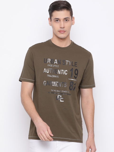 Richlook Men Olive Green Printed Round Neck T-shirt