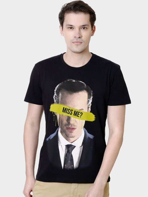 Free Authority Men Black & Beige Printed Round Neck T-shirt