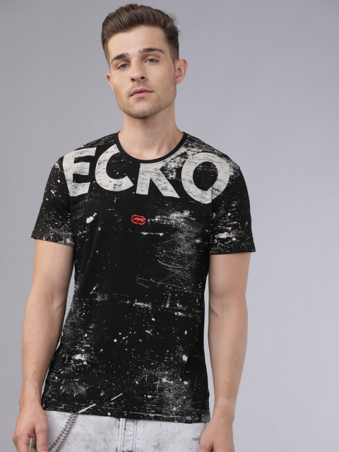 Ecko Unltd Men Black & Grey Printed Round Neck T-shirt