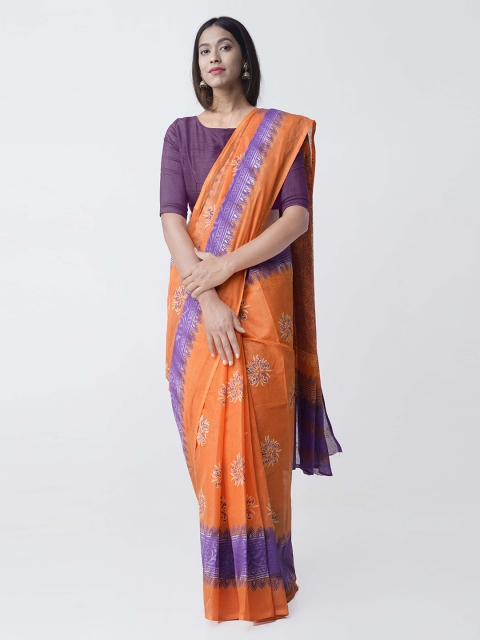 Unnati Silks Purple & Orange Organza Printed Kota Saree