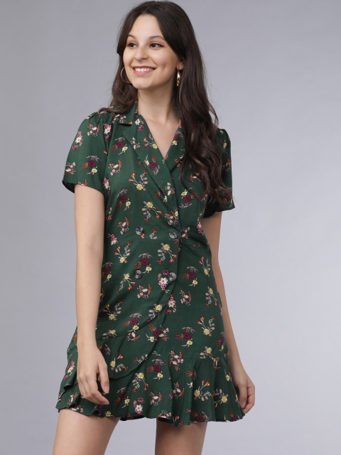 Tokyo Talkies Women Green Printed Wrap Dress