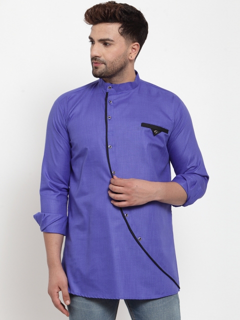 Benstoke Men Blue Solid Straight Kurta