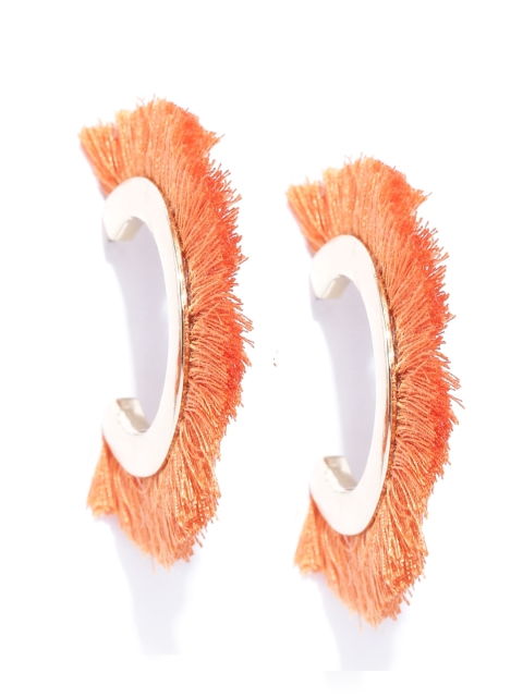 Bellofox Orange & Rose Gold-Plated Crescent Shaped Half Hoop Earrings