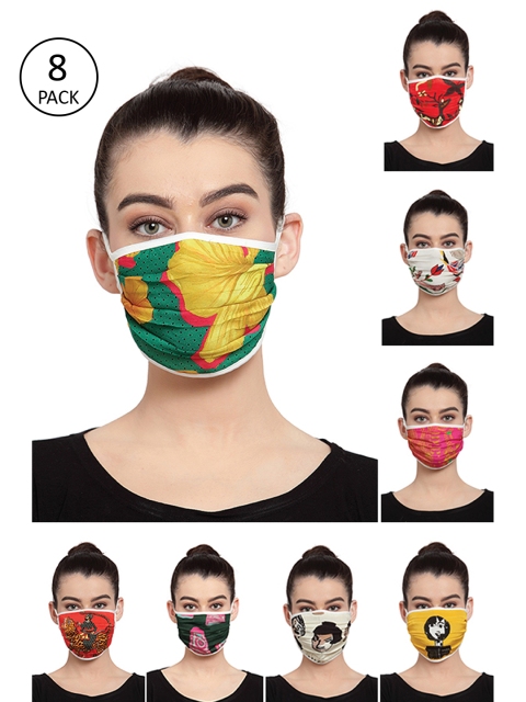 Masaba Unisex 8 Pcs 2 Ply Printed Reusable Cloth Masks, Multi