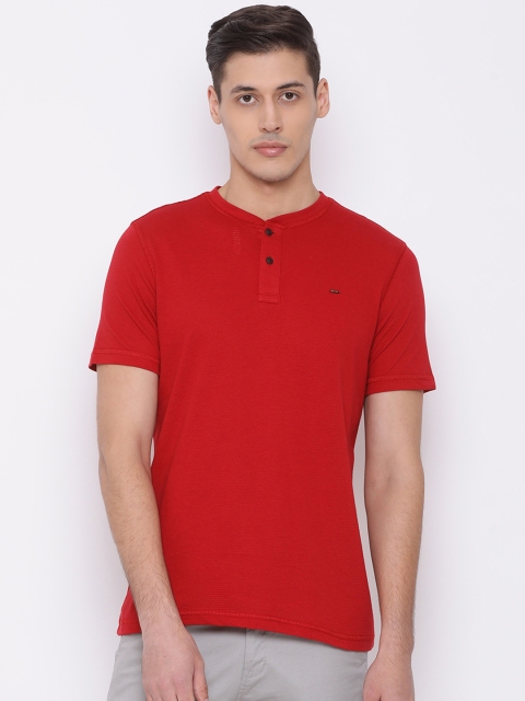 Richlook Men Red Solid Henley Neck T-shirt