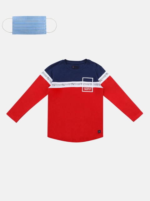 Lil Tomatoes Infant Boys Navy Blue Red Colourblocked Round Neck T-shirt