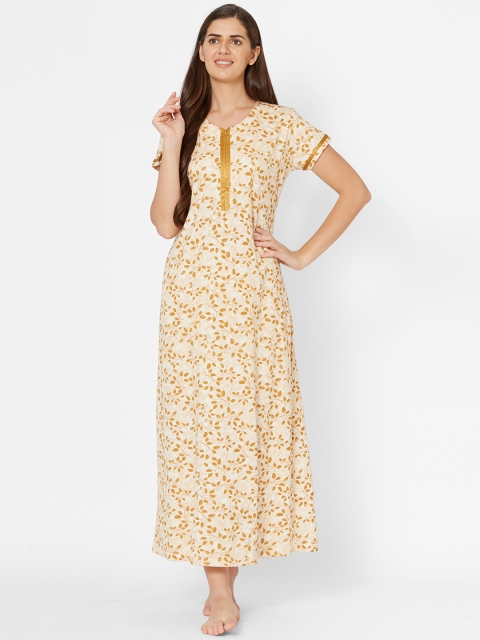 Juliet Cream-Coloured & Gold-Coloured Floral Printed Nightdress