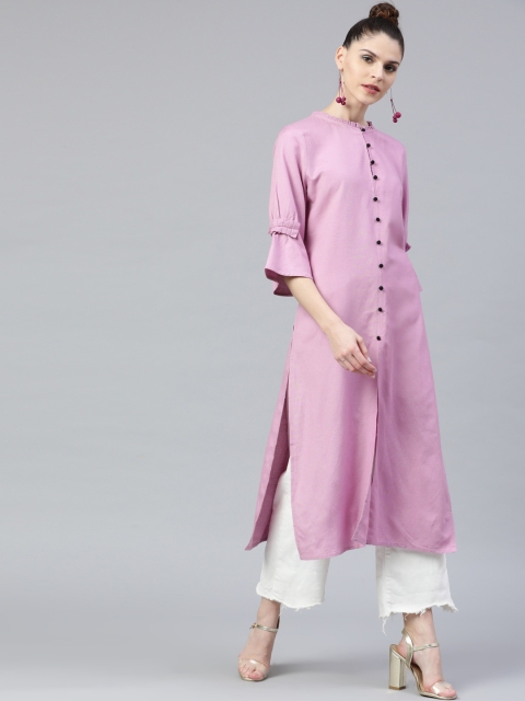 STREET 9 Women Lavender Solid Straight Kurta