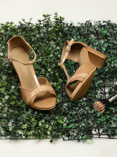 Monrow Women Tan Brown Solid Block Heels