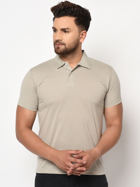 ELEGANCE Men Beige Solid Polo Collar T-shirt