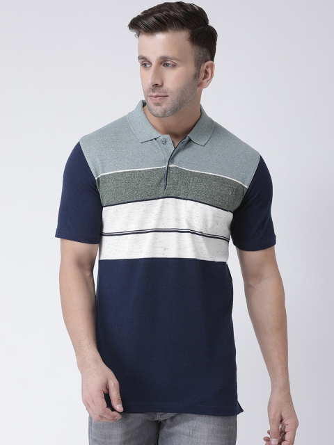 COBB Men Navy Blue & White Colourblocked Polo Collar T-shirt