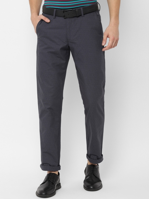 Allen Solly Men Navy Blue Slim Fit Self Design Regular Trousers