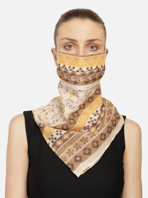 Anekaant Women Beige Printed 3-Ply Reusable Scarf Style Fashion Mask
