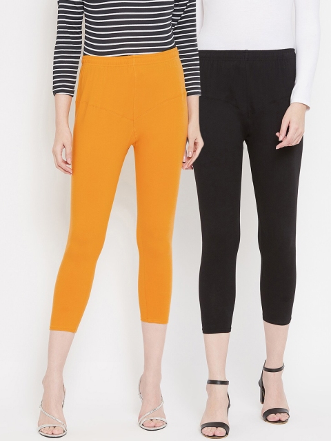 Tulsattva Women Pack Of 2 Solid Three-Fourth Length Leggings, Black