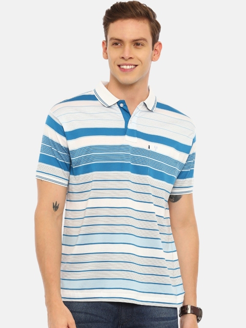 Classic Polo Men White & Blue Striped Polo Collar T-shirt