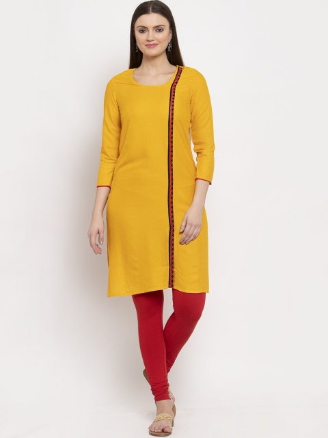 Aujjessa Women Mustard Yellow Solid Straight Kurta
