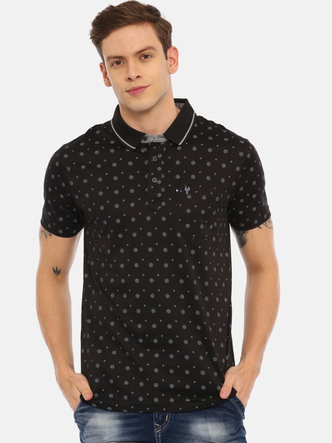 Classic Polo Men Black & Grey Printed Polo Collar T-shirt