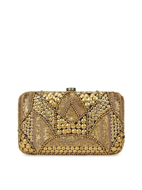 Spice Art Gold-Toned & Black Embellished Embellished Clutch