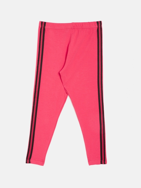 ALIZA Girls Pink Ankle-Length Leggings With Side Striped