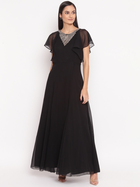 TRENDY DIVVA Women Black & Grey Solid Embellished Maxi Dress