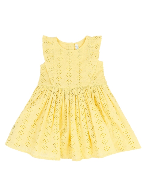 Pantaloons Baby Infant Girls Yellow Self Design A-Line Dress