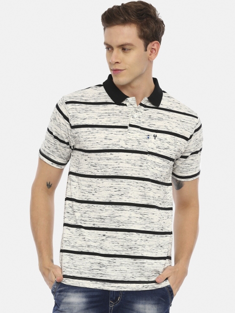 Classic Polo Men Grey Striped Polo Collar T-shirt