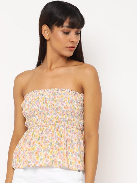 AMERICAN EAGLE OUTFITTERS Women Cream-Coloured Printed Tube Top