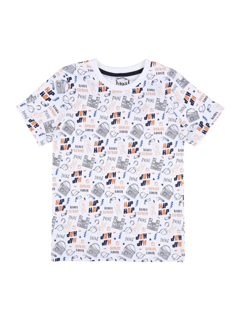 CHALK by Pantaloons Boys White & Blue Printed Round Neck T-shirt