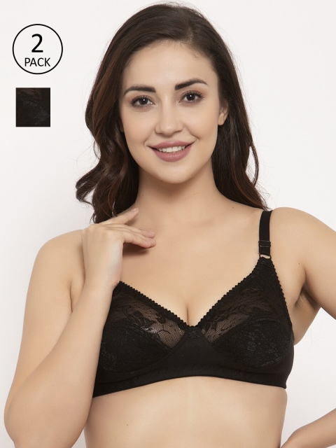 GRACIT Pack Of 2 Self Design Non-Wired Non Padded Balconette Bra PW3-01-01, Black