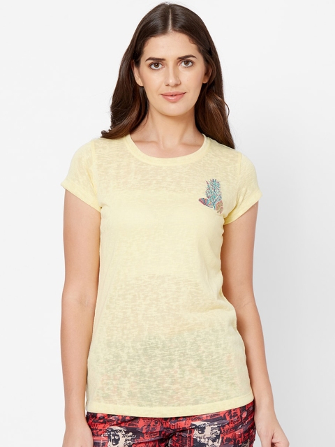 Juliet Women Yellow Solid Lounge T-Shirt