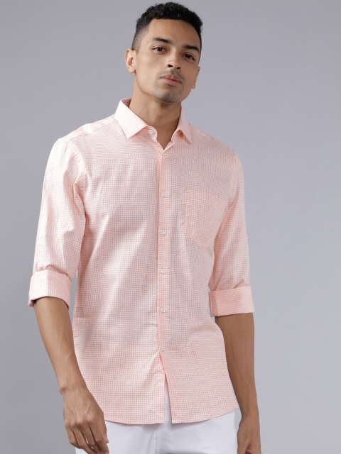 Black coffee Men White & Orange Slim Fit Checked Casual Shirt