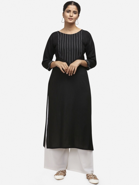 Silk Bazar Women Black & White Embroidered Kurta with Palazzos