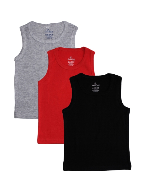 KiddoPanti Boys Pack Of 3 Solid Rib Innerwear Vests, Grey