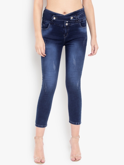 Perfect Outlet Women Navy Blue Super Skinny Fit High-Rise Low Distress Jeans