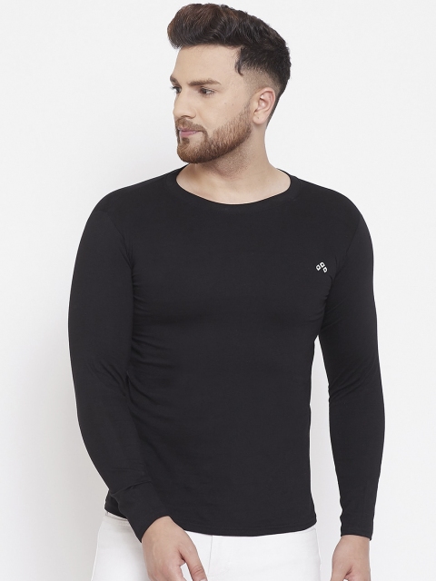 ALIZA Men Black Solid Round Neck T-shirt